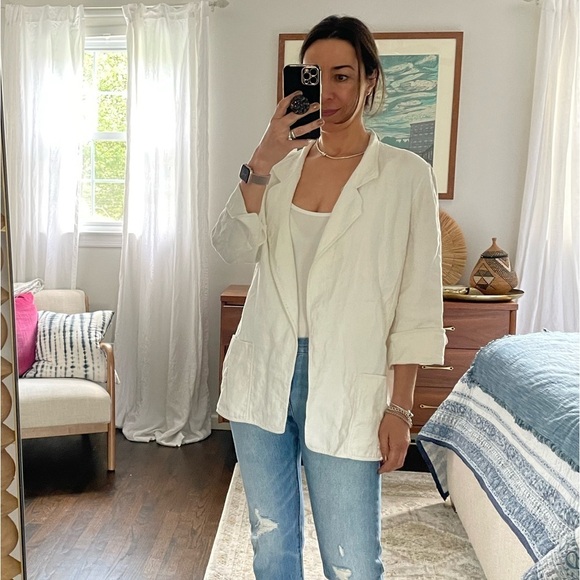 Linda Allard Ellen Tracy Unstructured White Linen Blazer - Picture 2 of 9